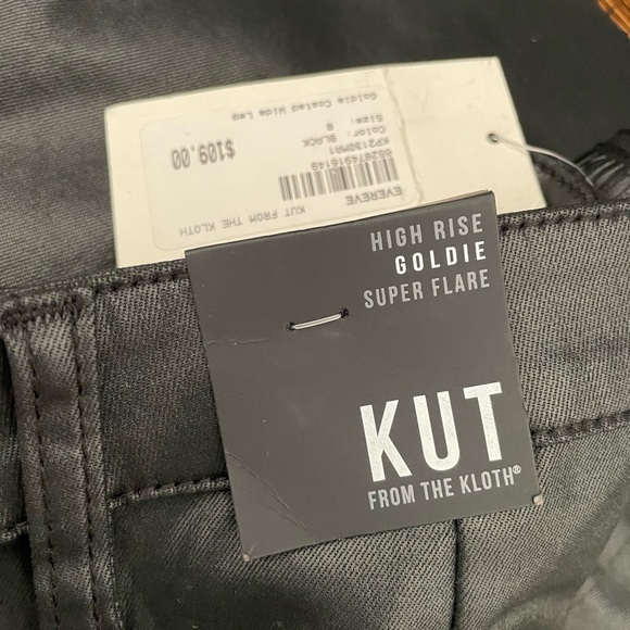 Kut from the Kloth Goldie High Rise Super Flare Black Wide-Leg coated pants - Picture 9 of 10